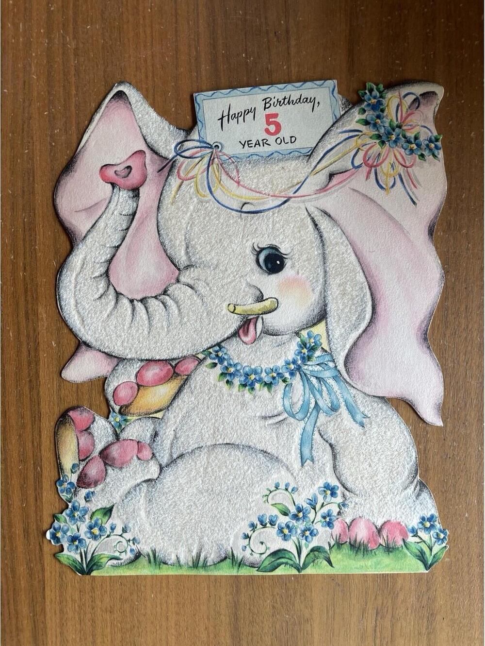 Fuzzy Felt Elephant Birthday Card Greeting Card Giant Size Hallmark Card